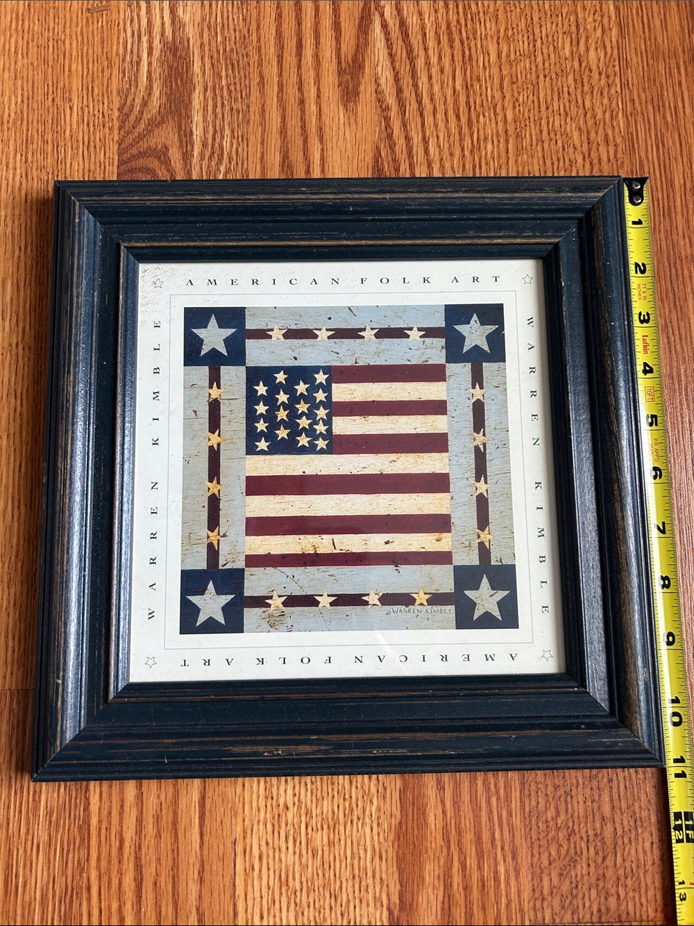 Warren Kimble American Fold Art American Flag Print in Distressed Blue Frame - Picture 5 of 8